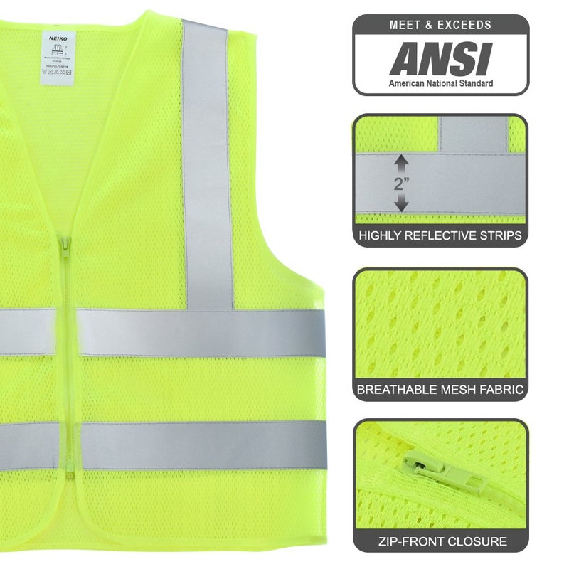 Neiko High Visibility Safety Vest ANSI Class 2, No Pocket, Neon Yellow, XX-Large (2XL) - Image 3