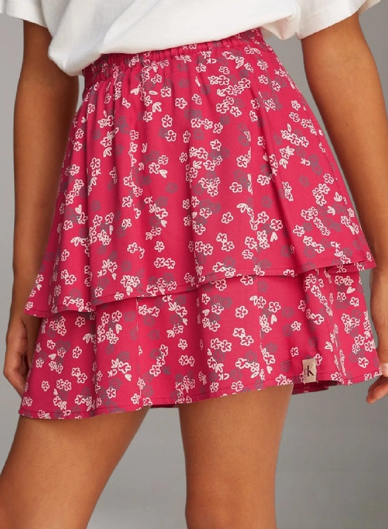 كالفن كلاين جينز تنورة فلير بطبعة زهور - Image 3