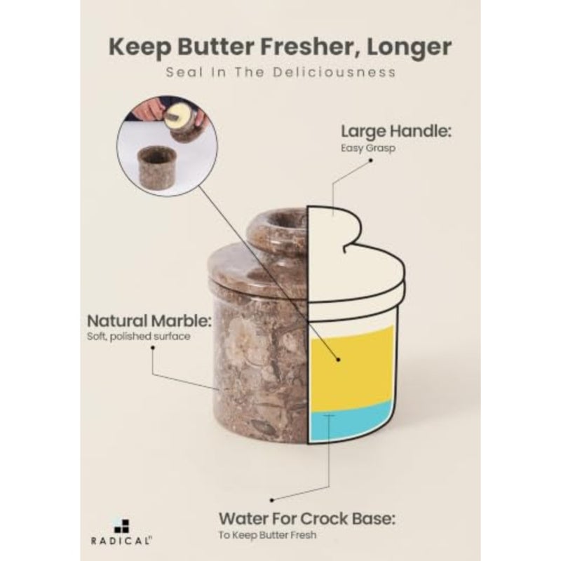 Oceanic Marble Butter Keeper 4.25 Inch, French Butter Crock with Water Seal, Natural Stone Butter Dish for Kitchen Countertop Storage, Luxury Kitchen Decor Accessory - Image 5