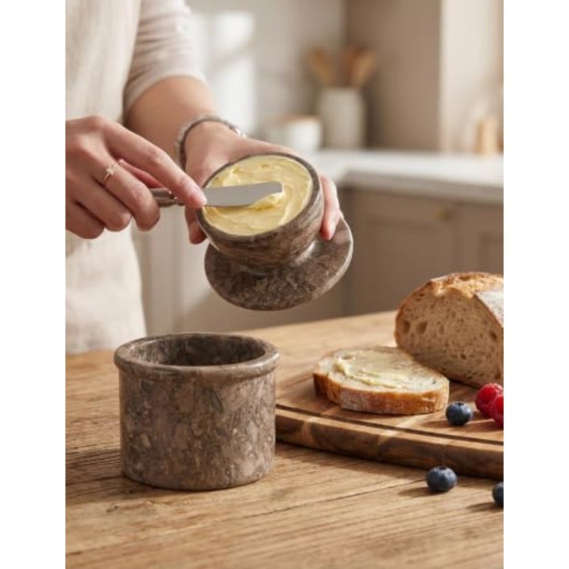 Oceanic Marble Butter Keeper 4.25 Inch, French Butter Crock with Water Seal, Natural Stone Butter Dish for Kitchen Countertop Storage, Luxury Kitchen Decor Accessory - Image 2