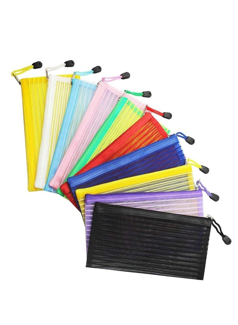 Oasisgalore 10 Pack 10 Colors Zipper Mesh Pouch, Multiuse Pen Bags, Organizer Bags for Office, Cosmetics, Travel.  - Image 1