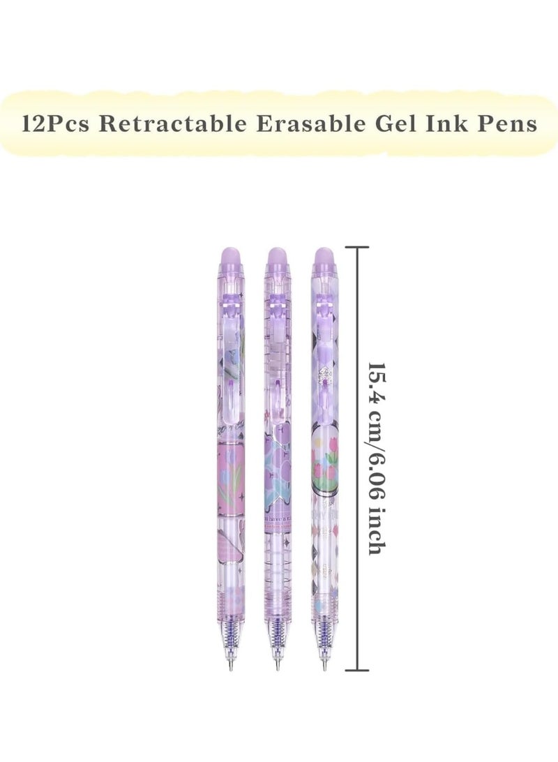 12 Pcs Cute Erasable Gel Pens, Blue Ink Pen with Eraser, 0.5mm Fine Point Smooth Writing for Planner Puzzles, Make Mistakes Disappear, No Smudge, for School Office Supplies - Image 2