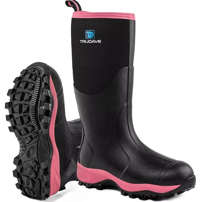 Trudave Rubber Boots for Women with Steel Shank, Waterproof Insulated Mud Rain Boots, 6mm Neoprene Anti-slip Outdoor Work Boots, Pink, Size 6 - Image 1