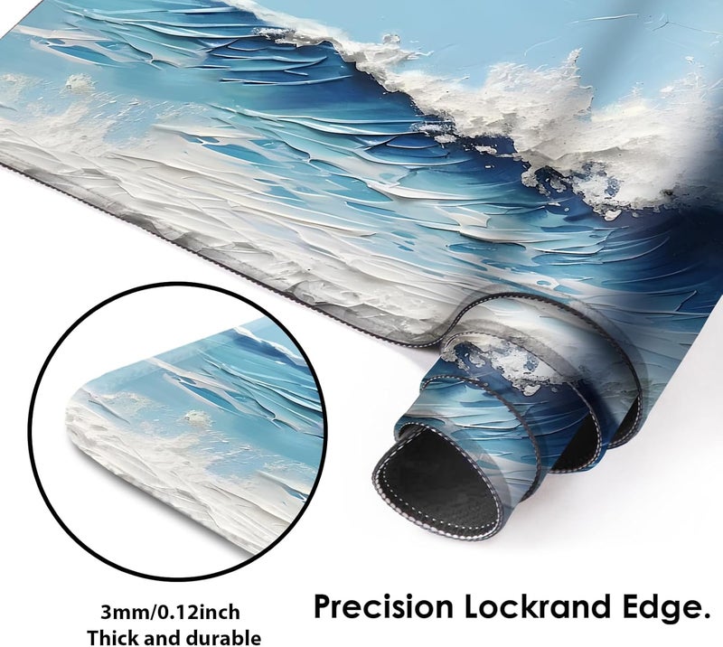 Galdas Gaming Mouse Pad XXL XL Large Long Extended Big Mousepad Non-Slip Rubber Keyboard Desk Pad with Stitched Edges for Laptop Home Office (31.5x11.8x0.08 Inch) … (Painting Waves) - Image 4