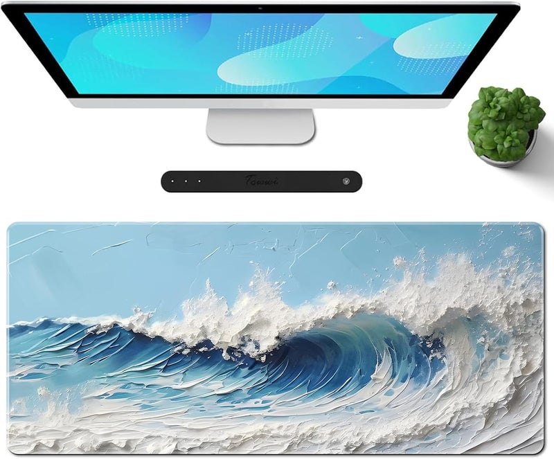 Galdas Gaming Mouse Pad XXL XL Large Long Extended Big Mousepad Non-Slip Rubber Keyboard Desk Pad with Stitched Edges for Laptop Home Office (31.5x11.8x0.08 Inch) … (Painting Waves) - Image 1