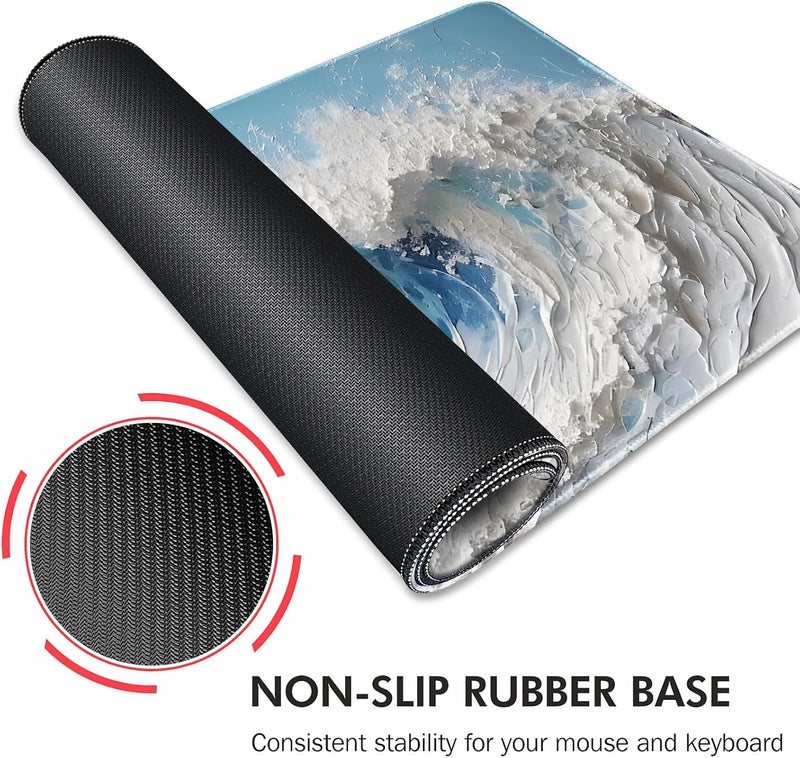 Galdas Gaming Mouse Pad XXL XL Large Long Extended Big Mousepad Non-Slip Rubber Keyboard Desk Pad with Stitched Edges for Laptop Home Office (31.5x11.8x0.08 Inch) … (Painting Waves) - Image 5