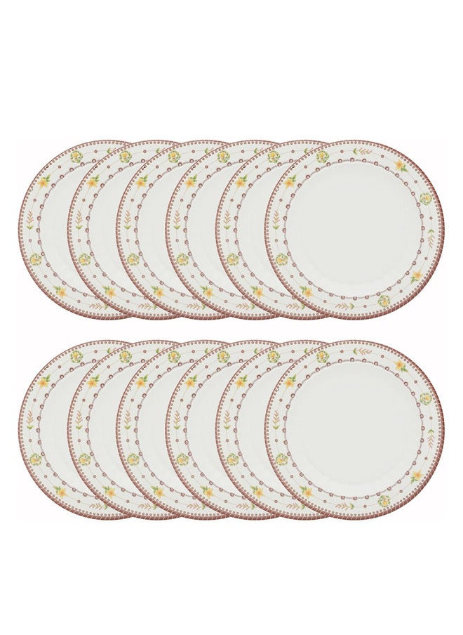 Narjis 12-Piece Melamine Flat Plate Set 15CM White/Maroon  - Image 1