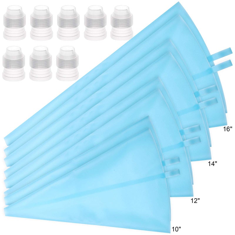 LoveBB 16 Pcs Reusable Pastry Piping Bags Silicone Icing Bags with 8 Coupler for Icing Frosting Decorate Cake 10121416 inch