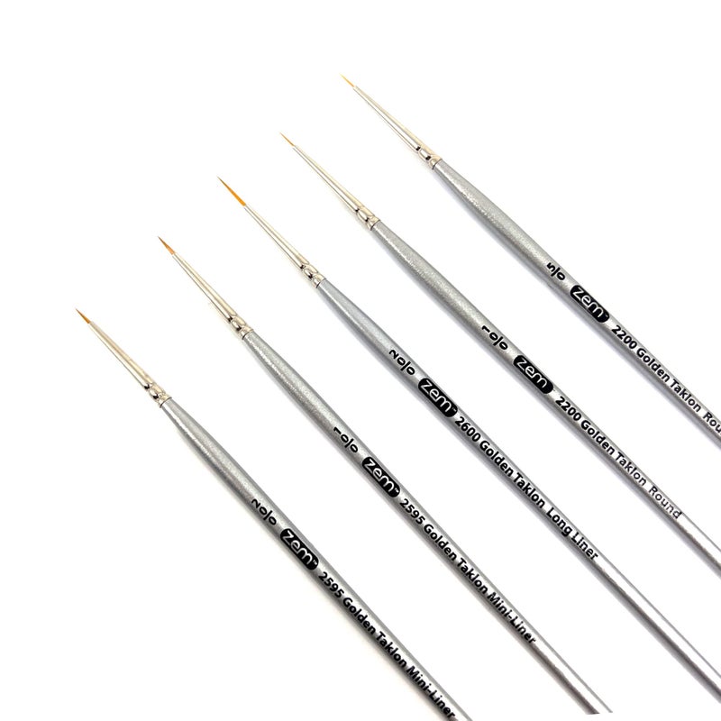 ZEM Brush Golden Taklon Mini Detail Brush Set Liner 20/0, Mini Liners 20/0, 10/0, Details 10/0, 5/0 - Image 2