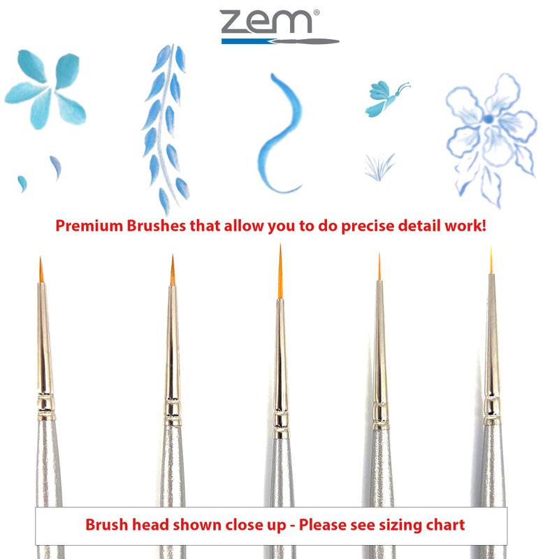 ZEM Brush Golden Taklon Mini Detail Brush Set Liner 20/0, Mini Liners 20/0, 10/0, Details 10/0, 5/0 - Image 4