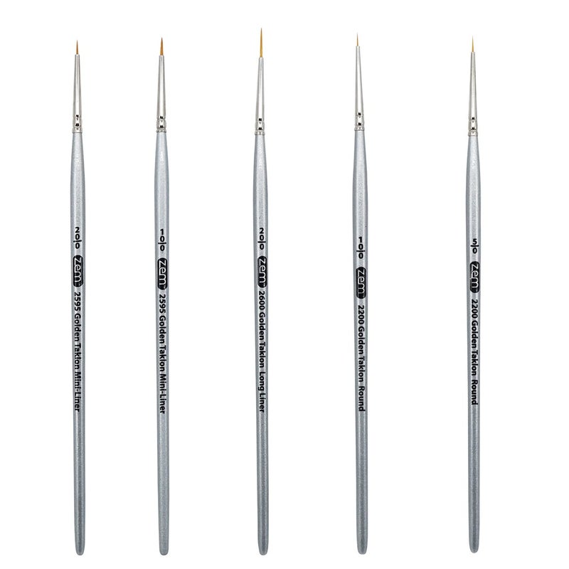 ZEM Brush Golden Taklon Mini Detail Brush Set Liner 20/0, Mini Liners 20/0, 10/0, Details 10/0, 5/0 - Image 1