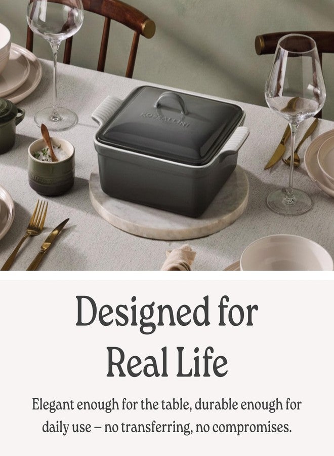 ROSSALLINI Stoneware Casserole Dish Bakeware with Lid | Covered Square Dinnerware | Medium 2 Quart, [Deep Red] - Image 5