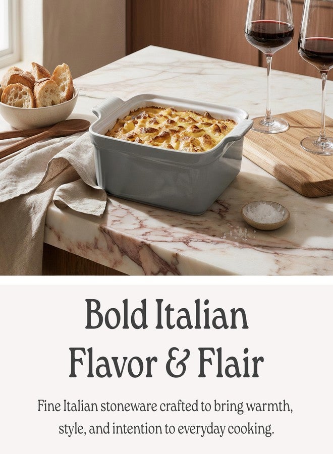 ROSSALLINI Stoneware Casserole Dish Bakeware with Lid | Covered Square Dinnerware | Medium 2 Quart, [Deep Red] - Image 2