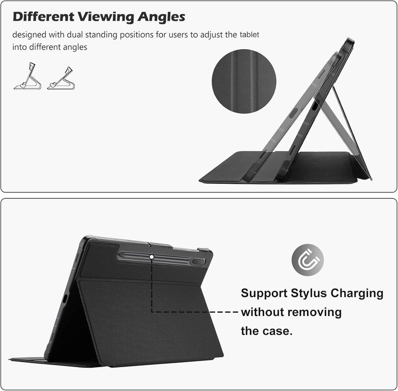 Procases Case For Galaxy Tab S8 Plus/S7 Fe/S7 Plus 12.4" With S Pen Holder, Slim Stand Protective Folio Smart Cover For Samsung Galaxy X800 X806 T730 T733 T736 T738 T970 T975 T976 T978 -Black - Image 4