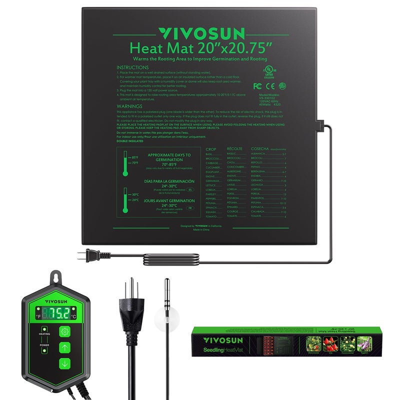 VIVOSUN 20" x 20.75" Seedling Heat Mat and Digital Thermostat Combo Set, UL & MET-Certified Warm Hydroponic Heating Pad for Germination, Indoor Gardening, Greenhouse - Image 1
