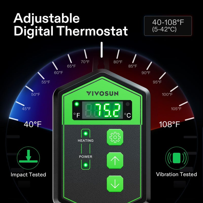 VIVOSUN 20" x 20.75" Seedling Heat Mat and Digital Thermostat Combo Set, UL & MET-Certified Warm Hydroponic Heating Pad for Germination, Indoor Gardening, Greenhouse - Image 5