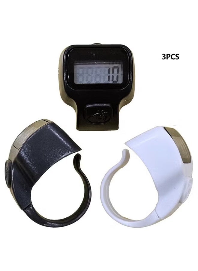 JIXIN Digital Finger Counter 3 Pack Lightweight Compact for Prayer Tasbih Ring Rosary Daily Counting Black Gray White - Image 1