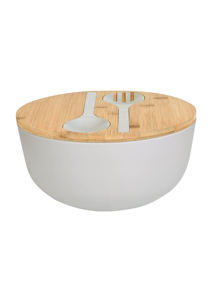LOVYANXUE LOVYANXUE Bamboo Fiber Salad Bowl with Servers Set Large 98inches Nature Bamboo Mixing Bowl with Servers with Lid Spoon and Fork for FruitsSalads and Vegetables 