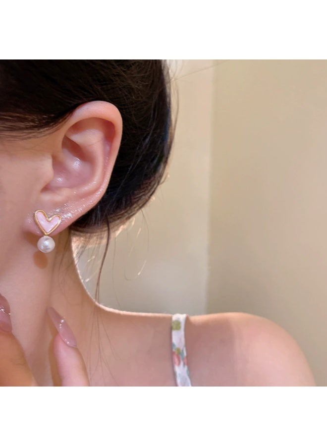Goolsky أقراط لؤلؤ وردية على شكل قلب للنساء – مجوهرات كورية عصرية بسيطة، تصميم قلب وردي ولؤلؤ، دائمة/للارتداء اليومي - Image 5