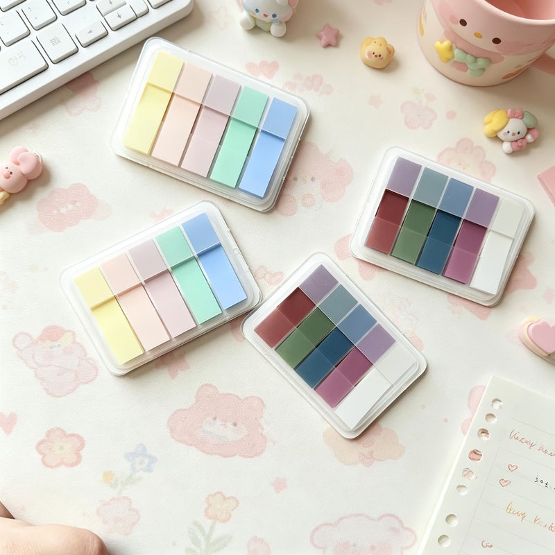 4 Pads 400 Sheets Transparent PET Tabs Index Sticky Notes Pull Out Dispenser Box Colorful Page Markers Repositionable Memo Pads For School Office - Image 1