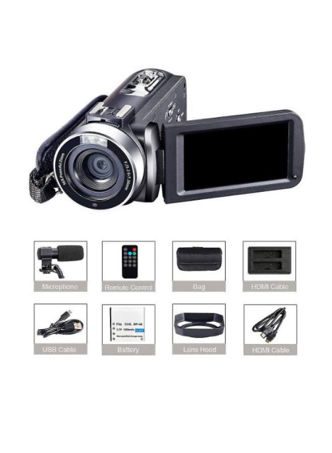 Generic Products 4K Camera Suitable For 48MP HD Digital Camera Video Recorder, With Microphone Touch Screen-Body Color:Standard Black + Wide-angle Lens 1x Wide + Microphone + Dual Charging