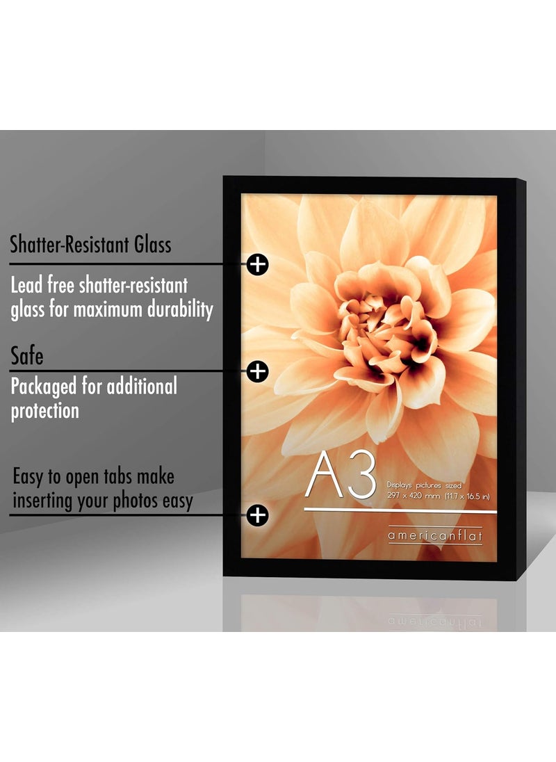 Americanflat Americanflat A3 Picture Frame with ShatterResistant Glass  117x165 Frame with Engineered Wood  Signature Collection  A3 Frame for Wall Display  Black  - Image 3