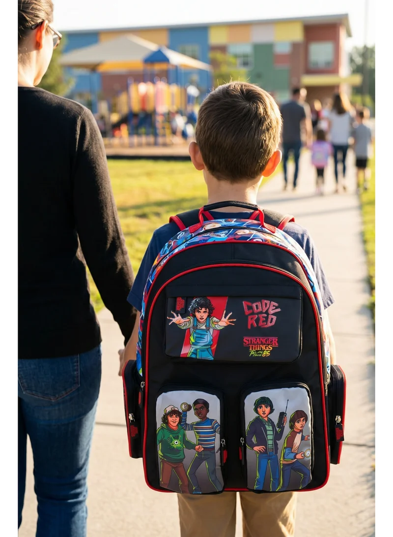 نيتفليكس Netflix Stranger Things Regular Backpack 18" | Large Capacity Multi-Pocket School Backpack for Kids & Teens | Hawkins Adventure School Bag | Travel & Everyday Backpack