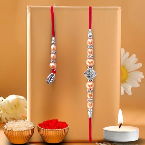 DRYPHON Premium Rakhi for Brother and Bhabhi | Lumba Rakhi for Bhabhi & Matching Rakhi for Bhai with Roli Chawal Tilak Set and Tealight Candle | Handmade Rakhi Set for Bhaiya Bhabhi (LMB-02) - Image 1