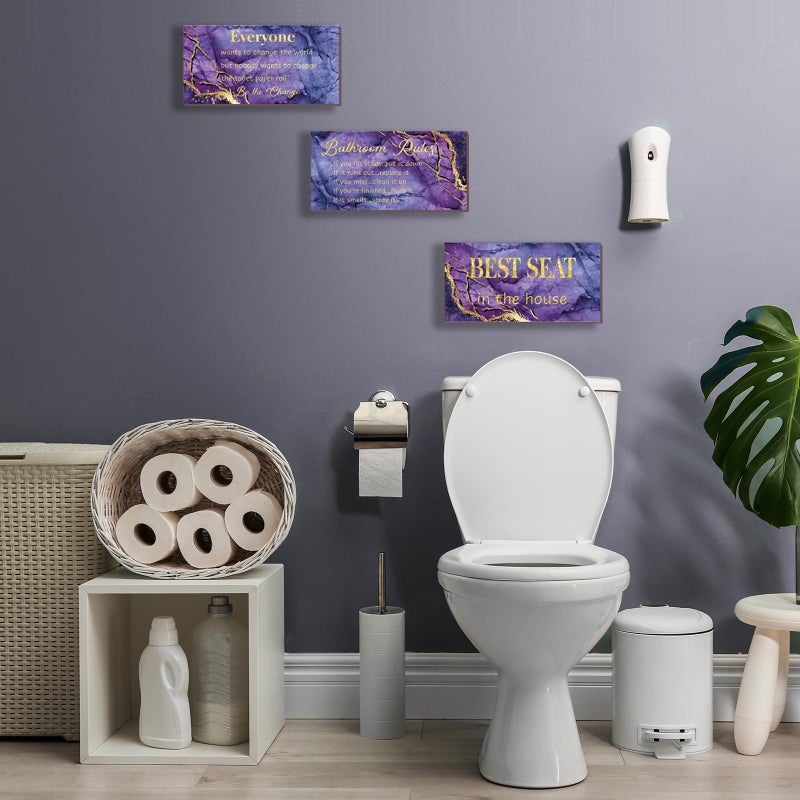 DONFENTHY 3-Piece Purple & Gold Bathroom Decor - Rules Wall Art & Signs - Best Seat in The House - Farmhouse Wooden Sign for Toilet Wall Decor (10x5") - Image 2