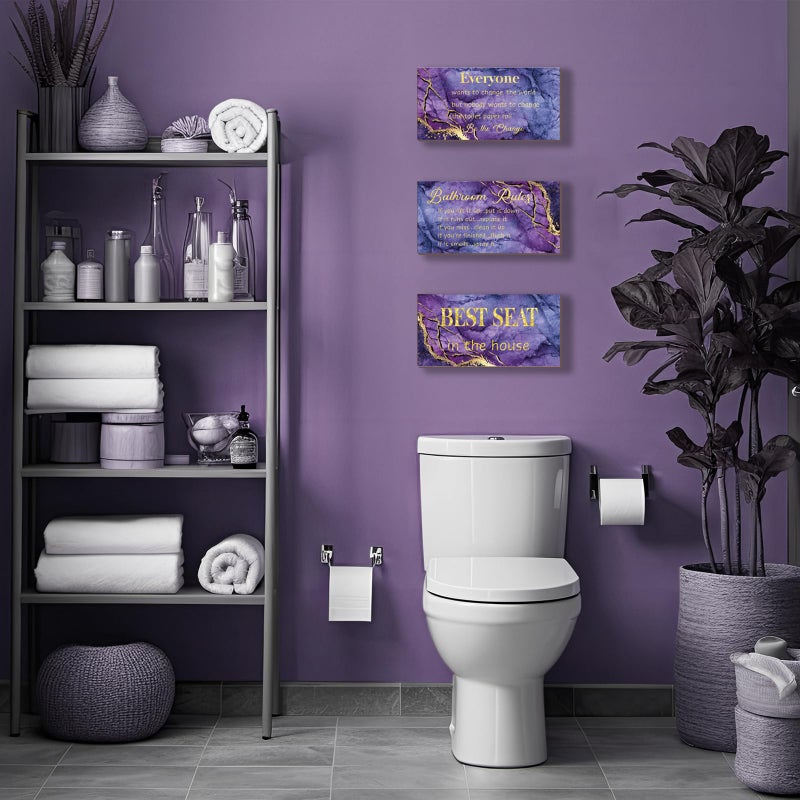 DONFENTHY 3-Piece Purple & Gold Bathroom Decor - Rules Wall Art & Signs - Best Seat in The House - Farmhouse Wooden Sign for Toilet Wall Decor (10x5") - Image 5
