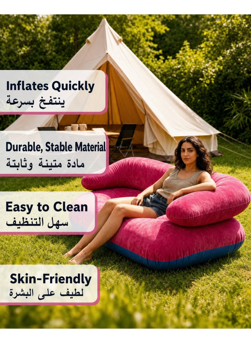 Ergonomic 2-Seater Inflatable Couch, Quick Inflate Flocked Double Sofa with Armrests, High-Density Anti-Leak Blow Up Furniture for Living Room & Camping (135x66x45cm), Free foot pump included - Image 4