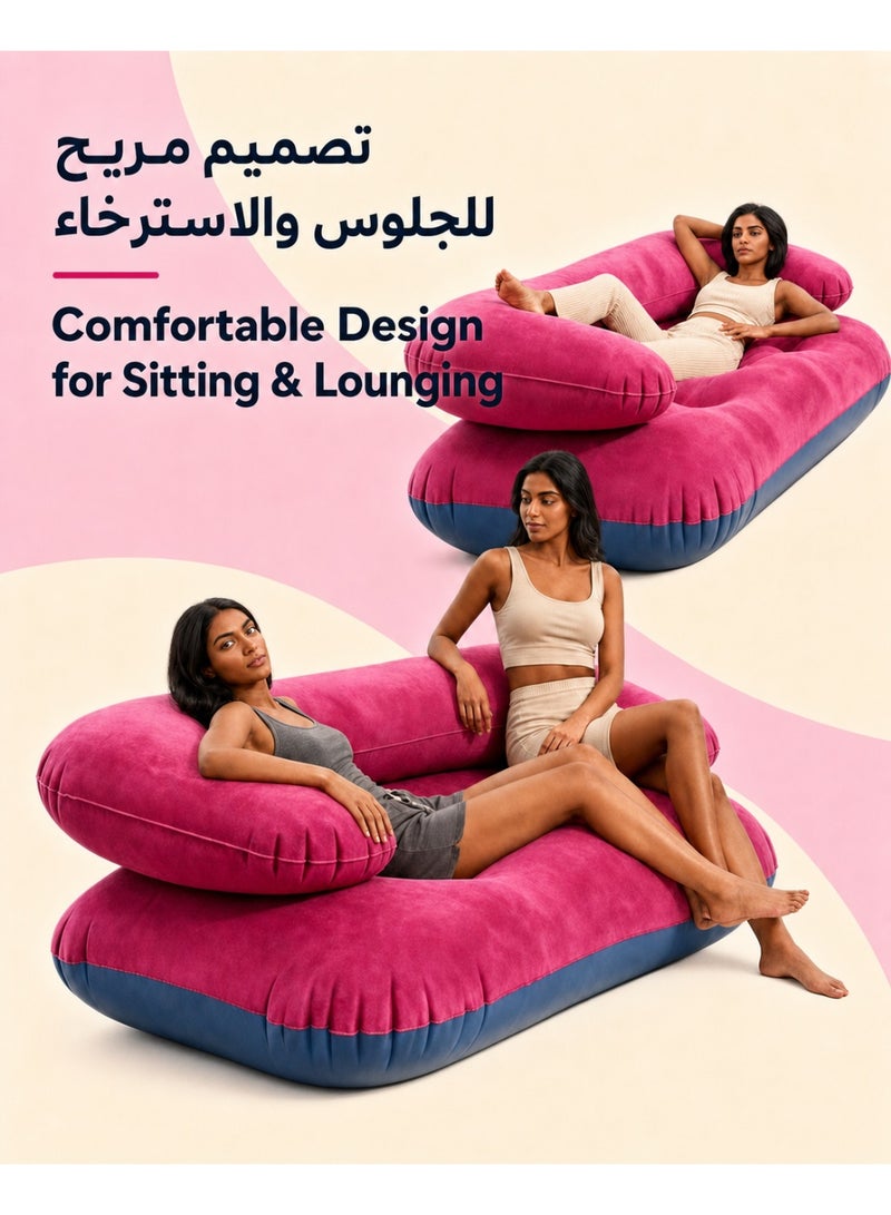 Ergonomic 2-Seater Inflatable Couch, Quick Inflate Flocked Double Sofa with Armrests, High-Density Anti-Leak Blow Up Furniture for Living Room & Camping (135x66x45cm), Free foot pump included - Image 5