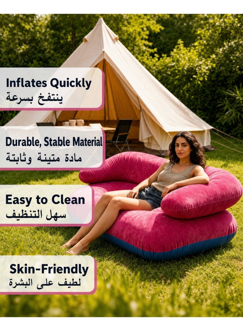 كنب هوا بمقعدين، أريكة نفخ سريعة مزدوجة بمساند ذراعين وسطح مخملي ناعم، صوفا هوائية مانعة للتسرب لغرفة المعيشة والتخييم (135×66×45 سم)، مضخة قدم مجانية - Image 3