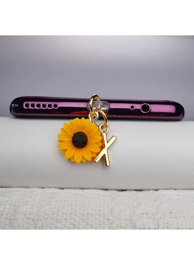 Type C Phone Dust Plug Sunflower English Letter Pendant Charging Port Cover DIY Mobile Decoration - Image 1