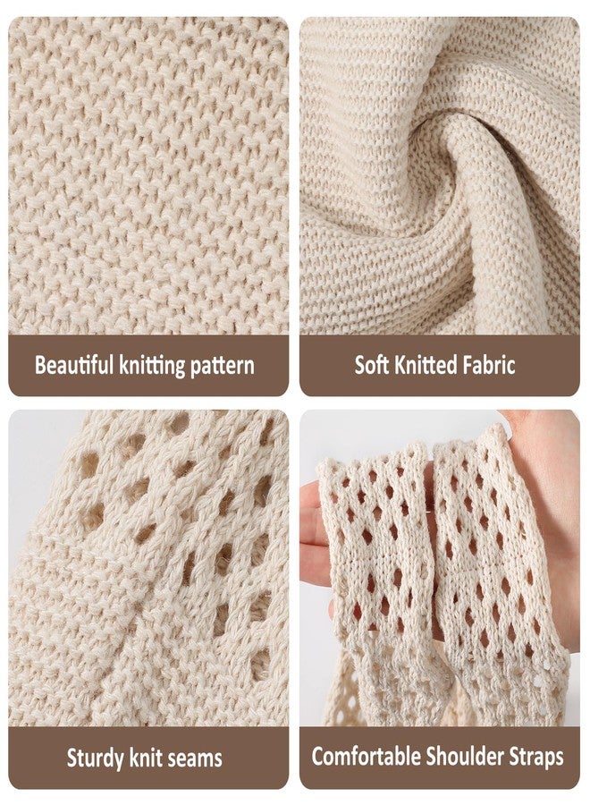 Premillow Crochet Beach Tote Bags, Stylish Mesh Beach Bags Shoulder Bag for Women, Cute Summer Vacation Boho Tote Bag, Beige, 15x7x22.8 inches - Image 4