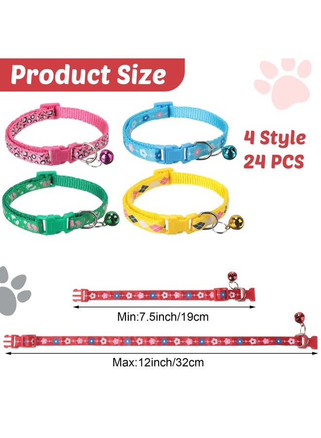 Yunsailing 24 Pcs Puppy Collars with Bells for Litter Cat Soft Nylon Whelping Adjustable Reflective Kitten Collars for Newborn Pets Dogs Cats, Assorted Colors(Cute Pattern) - Image 2