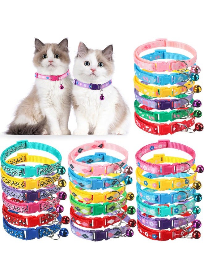 Yunsailing 24 Pcs Puppy Collars with Bells for Litter Cat Soft Nylon Whelping Adjustable Reflective Kitten Collars for Newborn Pets Dogs Cats, Assorted Colors(Cute Pattern) - Image 1