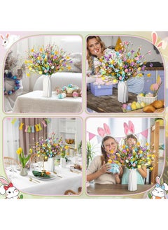 Giegxin Giegxin 12 Pack 15.7 Inch Artificial Easter Flower Easter Decorations Easter Egg Picks Colored Winter Jasmine Decorative Spring Floral Stems Easter Flower Centerpieces for Easter Table Home Decor  - Image 5