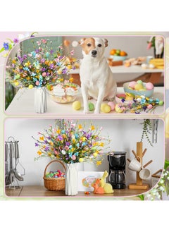 Giegxin Giegxin 12 Pack 15.7 Inch Artificial Easter Flower Easter Decorations Easter Egg Picks Colored Winter Jasmine Decorative Spring Floral Stems Easter Flower Centerpieces for Easter Table Home Decor  - Image 4