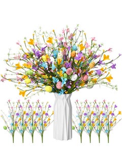 Giegxin Giegxin 12 Pack 15.7 Inch Artificial Easter Flower Easter Decorations Easter Egg Picks Colored Winter Jasmine Decorative Spring Floral Stems Easter Flower Centerpieces for Easter Table Home Decor  - Image 1