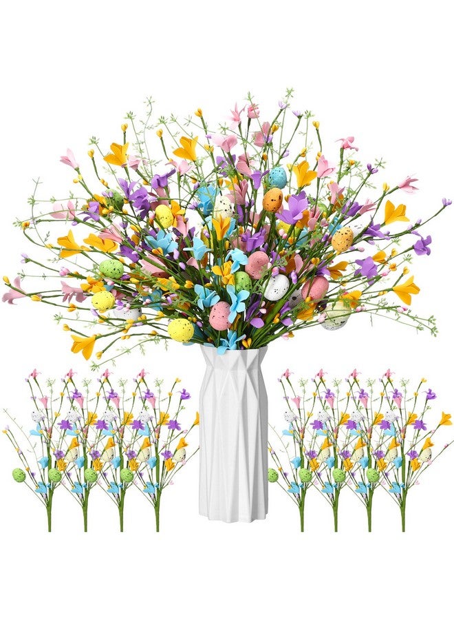 Giegxin 12 Pack 15.7 Inch Artificial Easter Flower Easter Decorations Easter Egg Picks Colored Winter Jasmine Decorative Spring Floral Stems Easter Flower Centerpieces for Easter Table Home Decor - Image 1