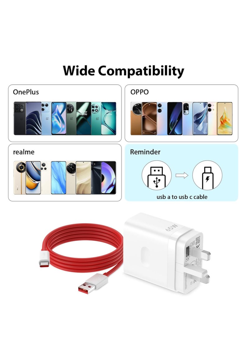 80W Supervooc 【11V/7.3A】 for OnePlus 13 12 12R 11 11Pro 10 10Pro, Warp Charger for 9Pro 9R 9 8T with 3.3ft USB A-to-C Warp Charging Cable - Image 2