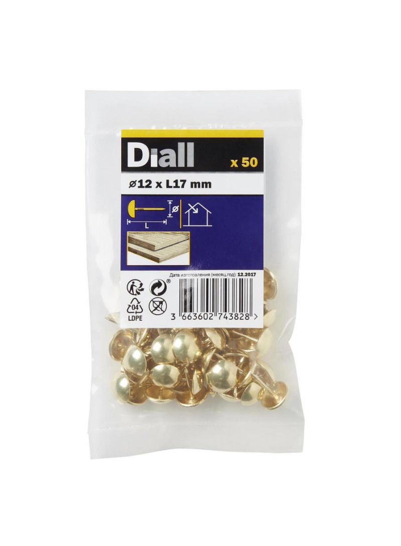 ACE Diall Brass-Plated Steel Upholstery Nail Pack 12mm 50Pcs