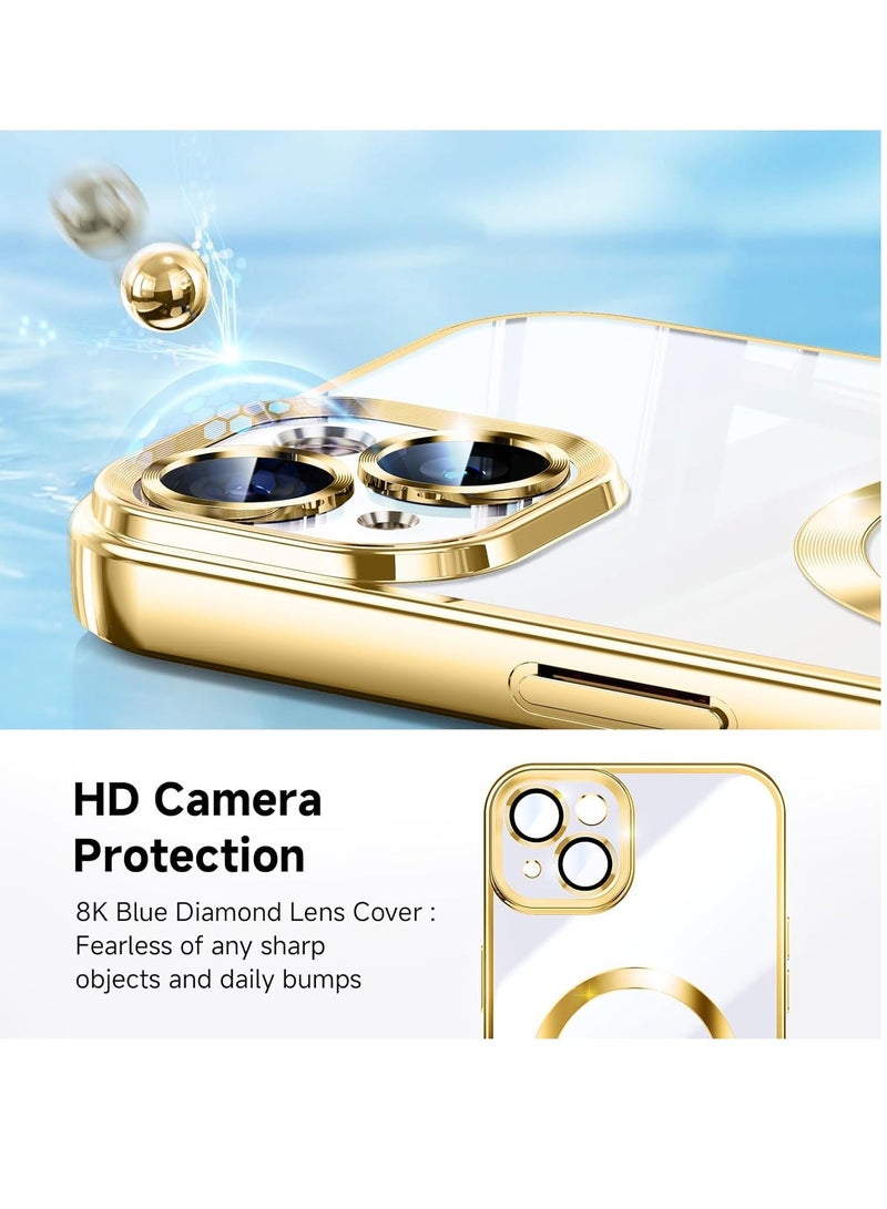 MUNTAQI iPhone 14 Case with Integrated Camera Lens Protection [TOP N56 Magnets] [Military Grade Drop Protection] for Magsafe Women Men iPhone 14 Cover Case 6.1" Gold - Image 3