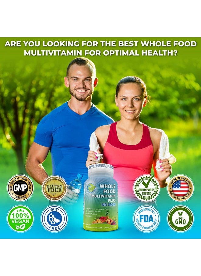 Supplements Studio - Vegan Whole Food Multivitamin Without Iron Daily Multivitamin For Men And Women Organic Fruits & Vegetables Bcomplex Probiotics Enzymes Coq10 Omegas Turmeric All Natural Nongmo 180 Count - Image 1