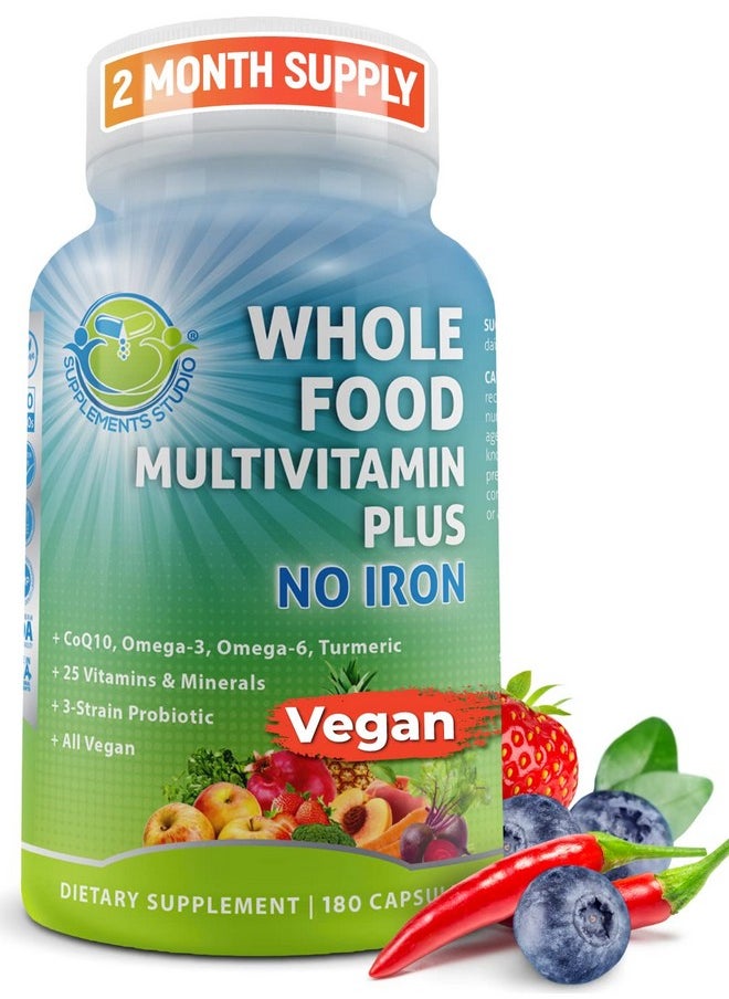 Supplements Studio - Vegan Whole Food Multivitamin Without Iron Daily Multivitamin For Men And Women Organic Fruits & Vegetables Bcomplex Probiotics Enzymes Coq10 Omegas Turmeric All Natural Nongmo 180 Count - Image 1