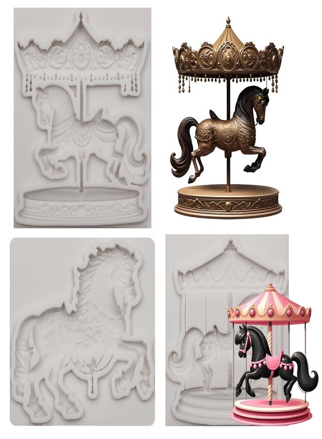 Xcake Lcook 3 Pieces Carousel Horse Fondant Silicone Molds, 3D Merry-Go-Round Chocolate Baking Molds for Lollipop Sugarcraft Gum Paste Baby Shower Carousel Party Cake Decorating Supplies Clay Resin - Image 1
