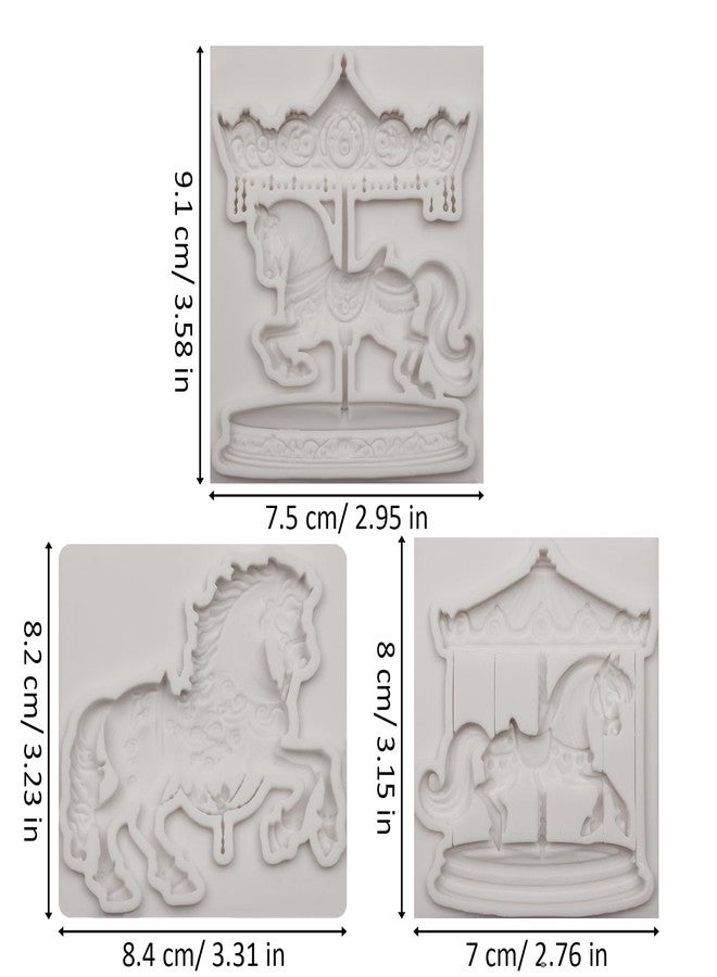 Xcake Lcook 3 Pieces Carousel Horse Fondant Silicone Molds, 3D Merry-Go-Round Chocolate Baking Molds for Lollipop Sugarcraft Gum Paste Baby Shower Carousel Party Cake Decorating Supplies Clay Resin - Image 2