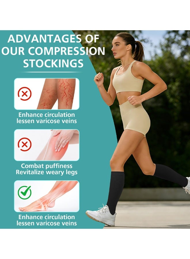 2 PairsOpen Toe Compression Socks Women & Men, 15-20 mmHg Knee High Stockings For Circulation Support - Image 3