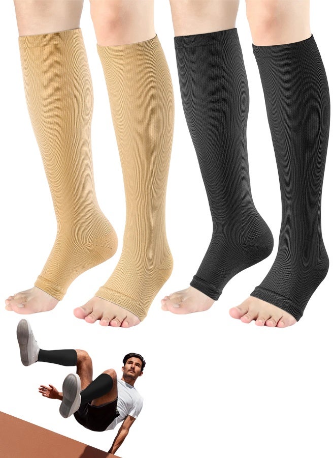 2 PairsOpen Toe Compression Socks Women & Men, 15-20 mmHg Knee High Stockings For Circulation Support - Image 1